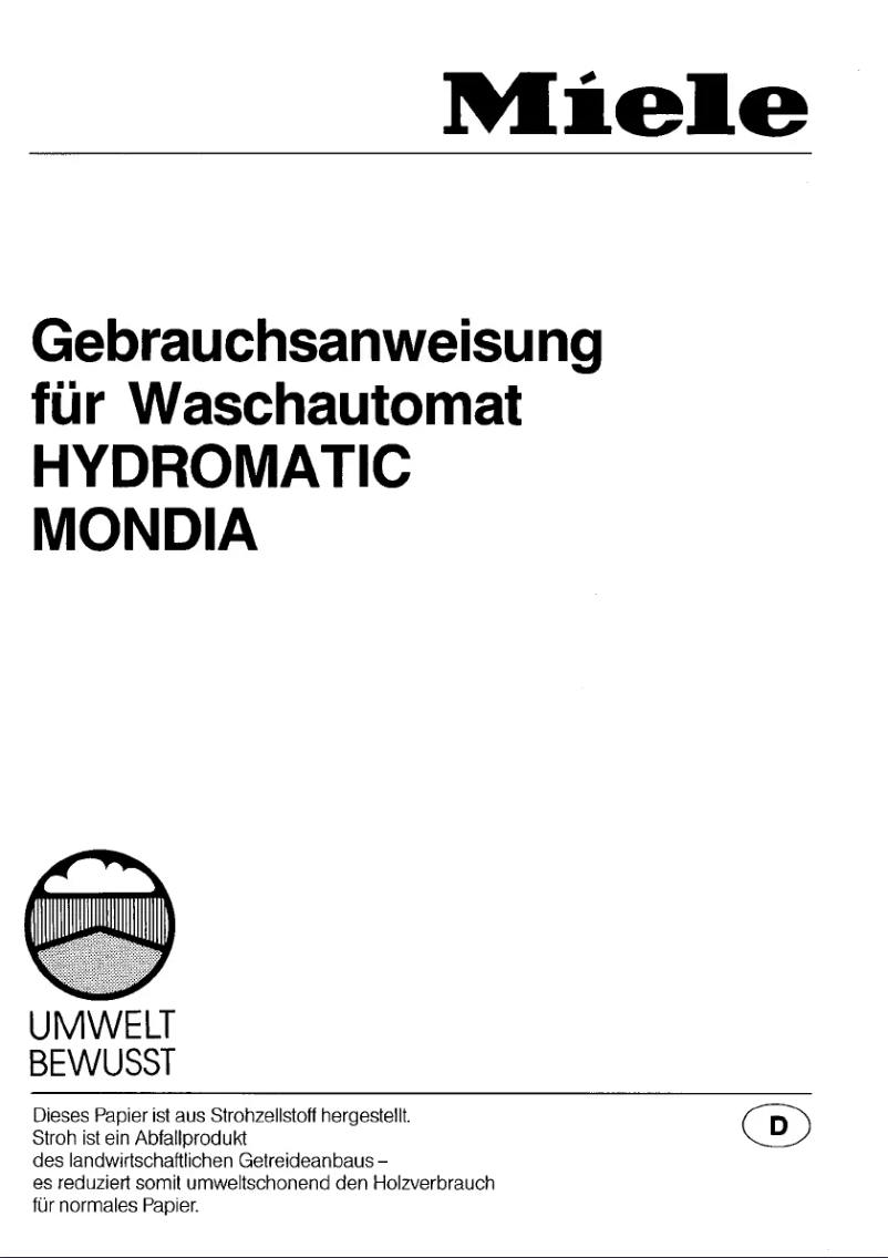 Page n°1 - Manuel utilisateur Miele Hydromatic Mondia