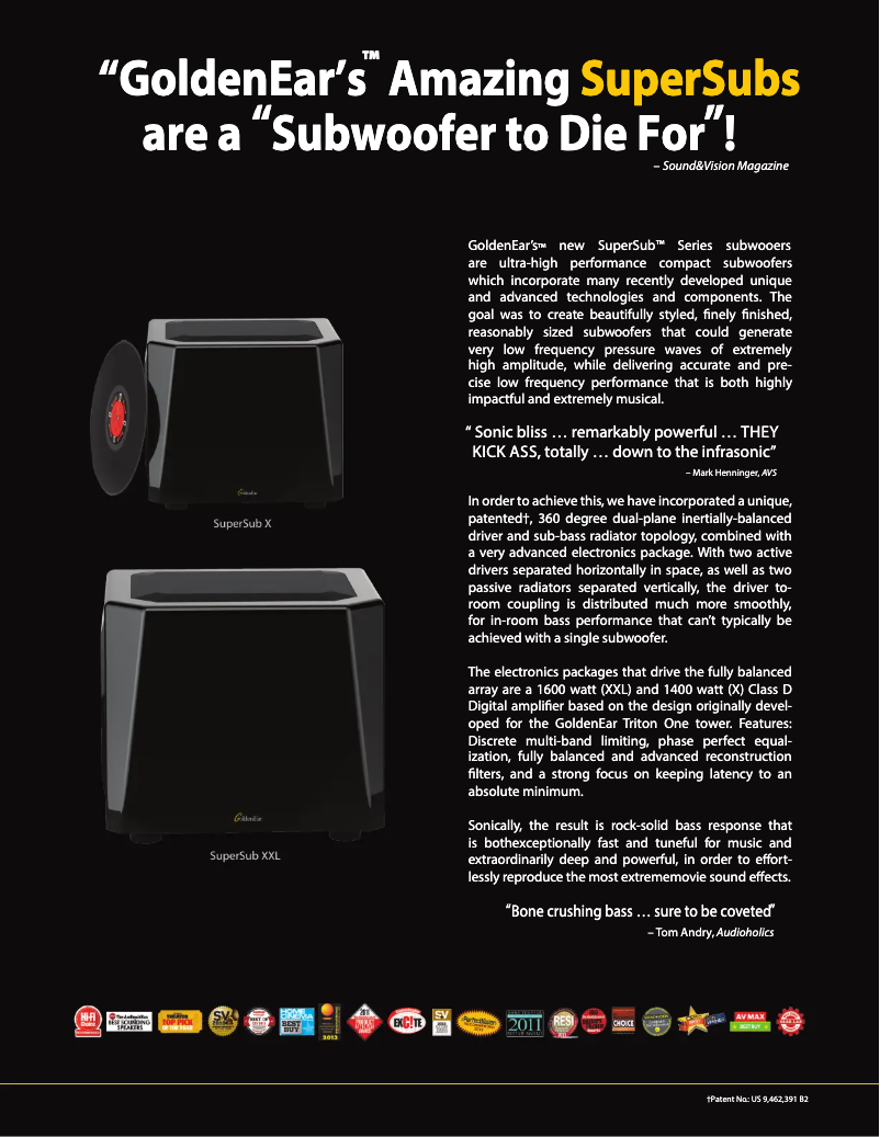 Page 1 de la notice Brochure GoldenEar SuperSub X