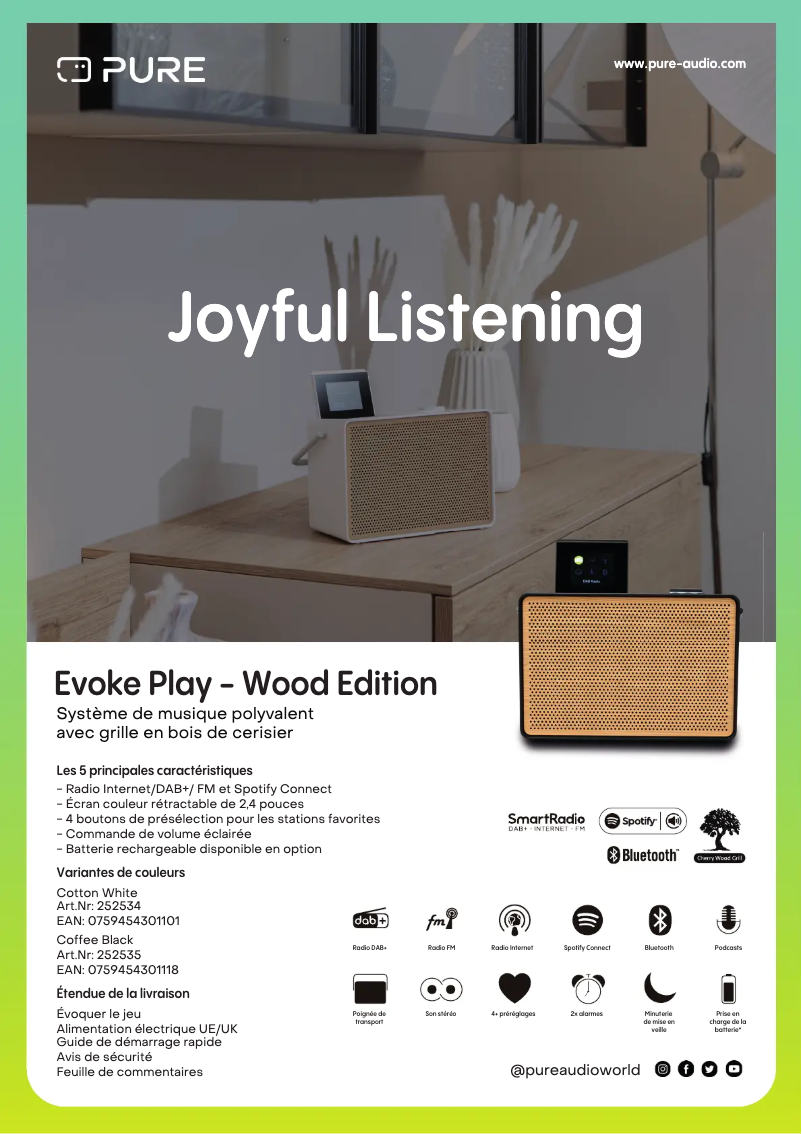 Page 1 de la notice Fiche technique Pure Evoke Play