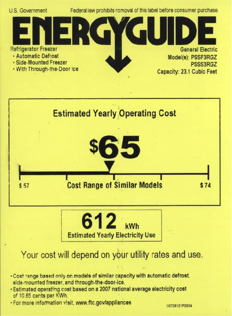 Page 1 of the manual Energy Label GE PSSF3RGZWW