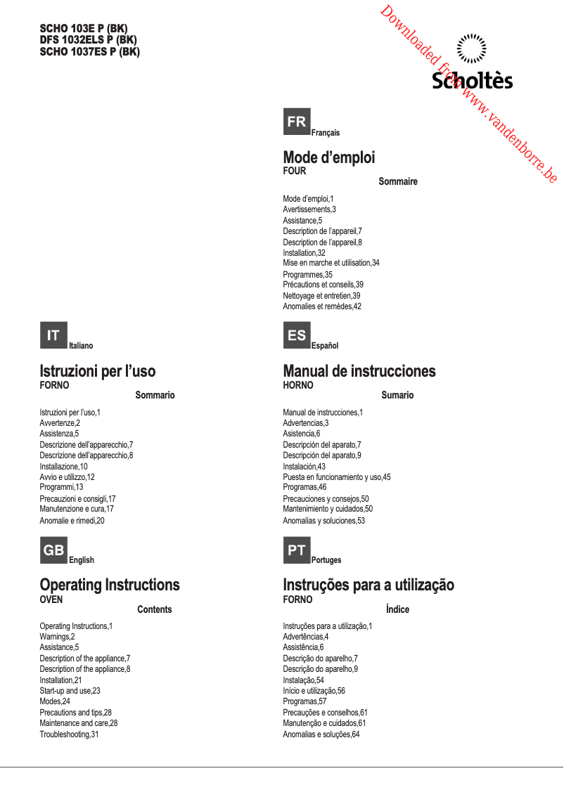 Página 1 del manual Manual de usuario Scholtès SCHO 103 EP