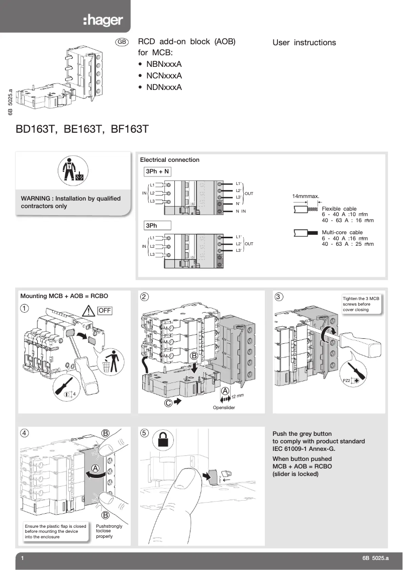 Page n°1 - Manuel utilisateur Hager BF163T