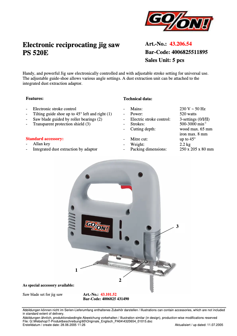 Page 1 de la notice Manuel utilisateur GO/ON PS 520 E