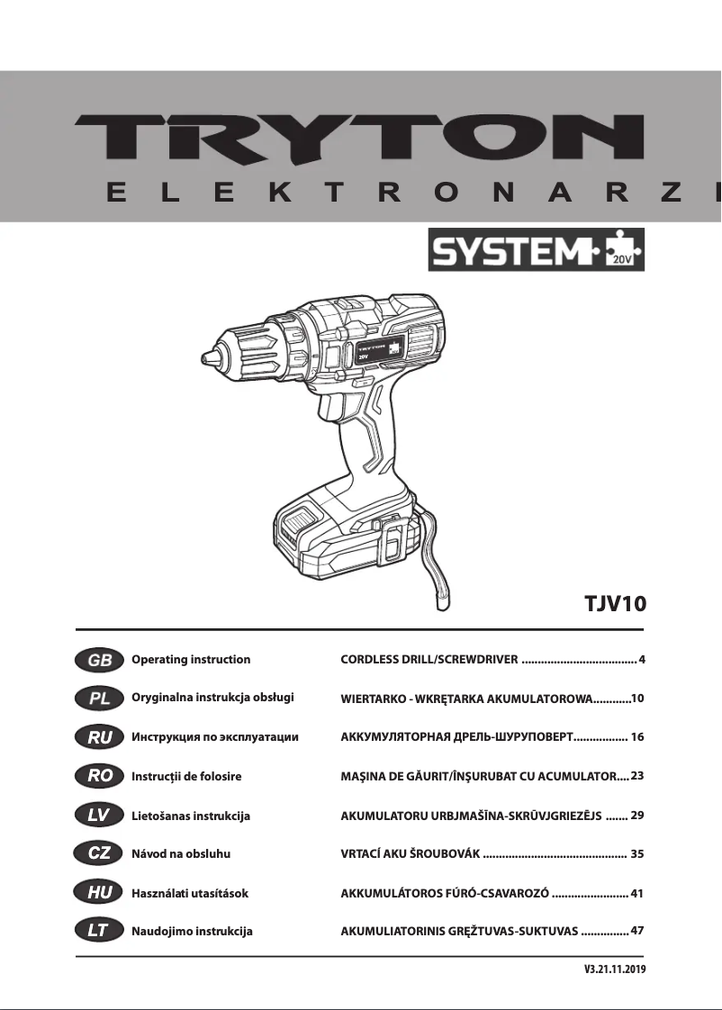 Page 1 of the manual User Manual Tryton TJV10