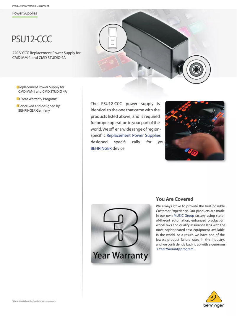 Página 1 del manual Manual de usuario Behringer PSU12-CCC