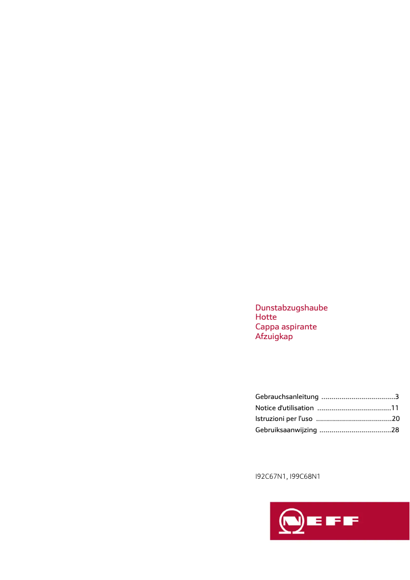 Page 1 de la notice Manuel utilisateur Neff I99C68N1