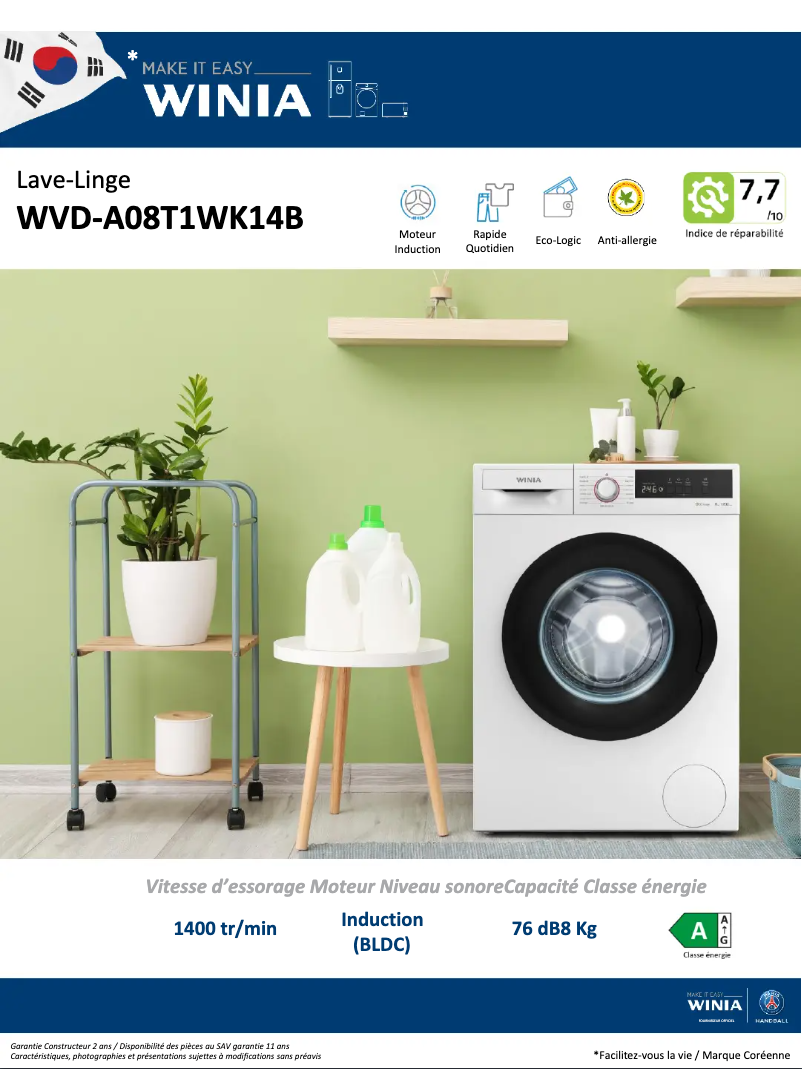 Page n°1 - Fiche technique Winia WVD-A08T1WK14B