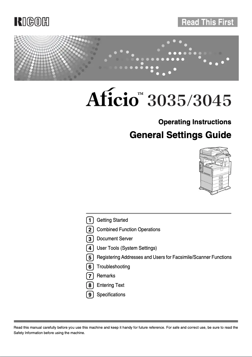 Page n°1 - Manuel utilisateur Ricoh Aficio 3035