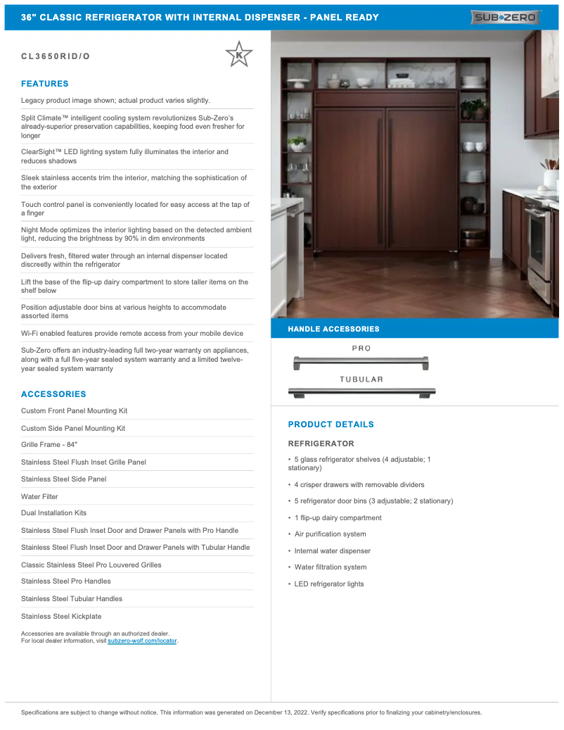 Page 1 de la notice Manuel utilisateur Sub-Zero CL3650RIO