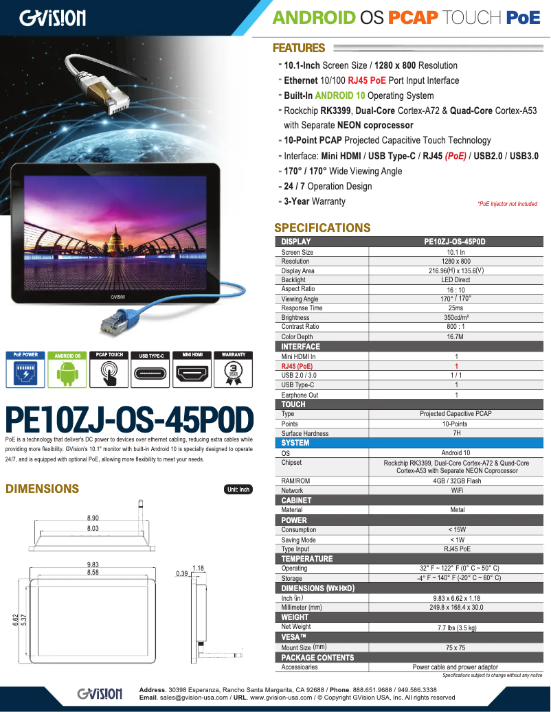 Page n°1 - Manuel utilisateur GVision PE10ZJ-OS-45P0D