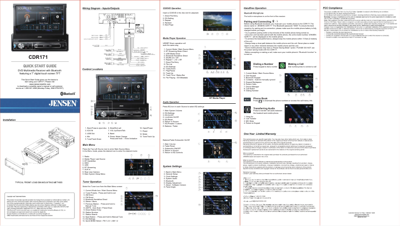 Page n°1 - Guide de démarrage rapide Jensen CDR171