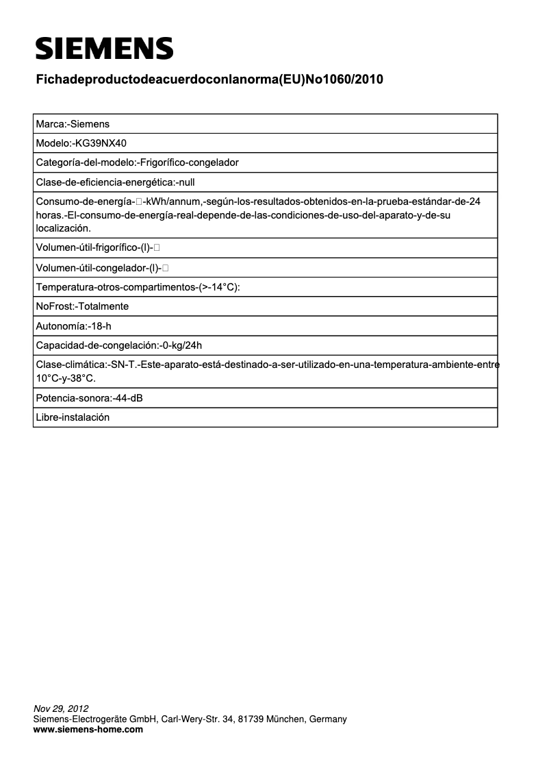 Page n°1 - Manuel utilisateur Siemens KG39NX40