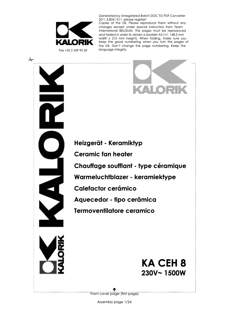 Página 1 del manual Manual de usuario Kalorik KA CEH 8