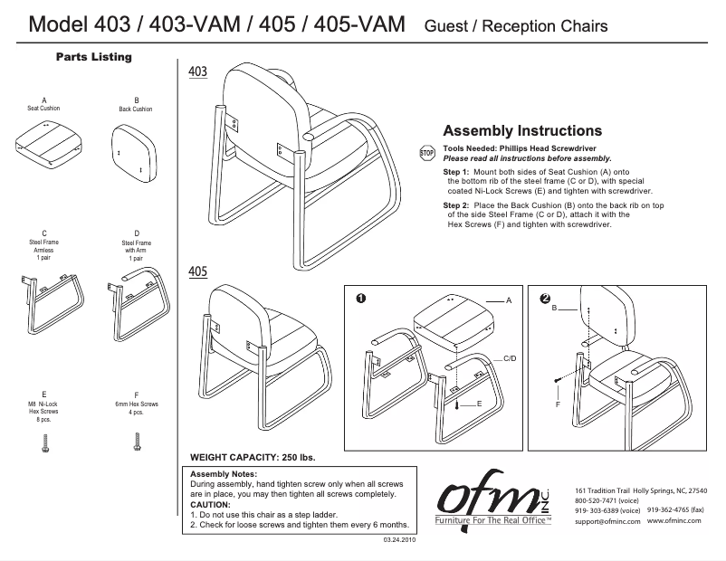 Page 1 de la notice Manuel utilisateur OFM Model 403-VAM