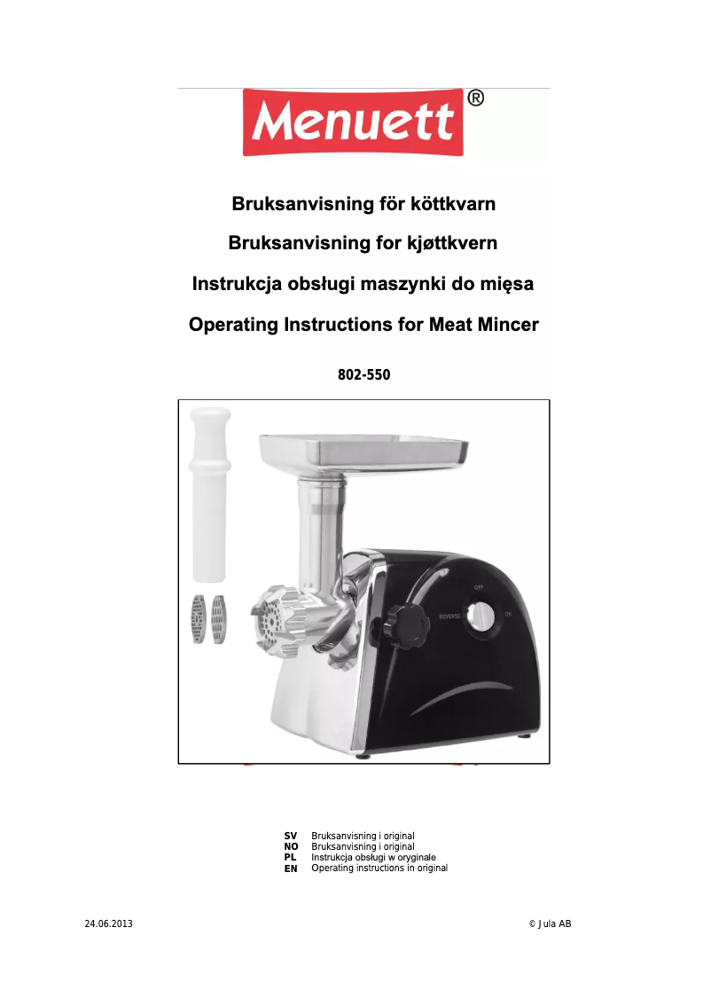 Página 1 del manual Manual de usuario Menuett 802-550