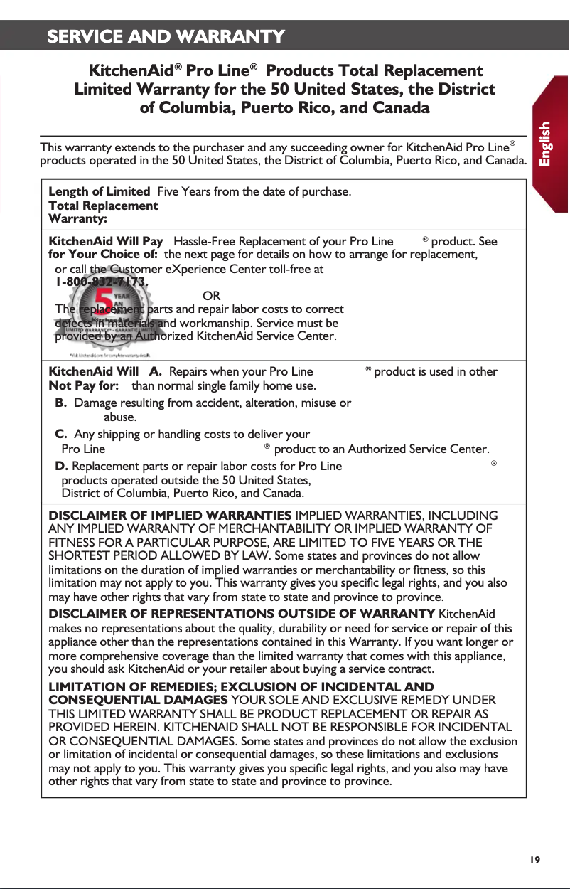 Page n°1 - Informations de garantie KitchenAid KHB3581FP