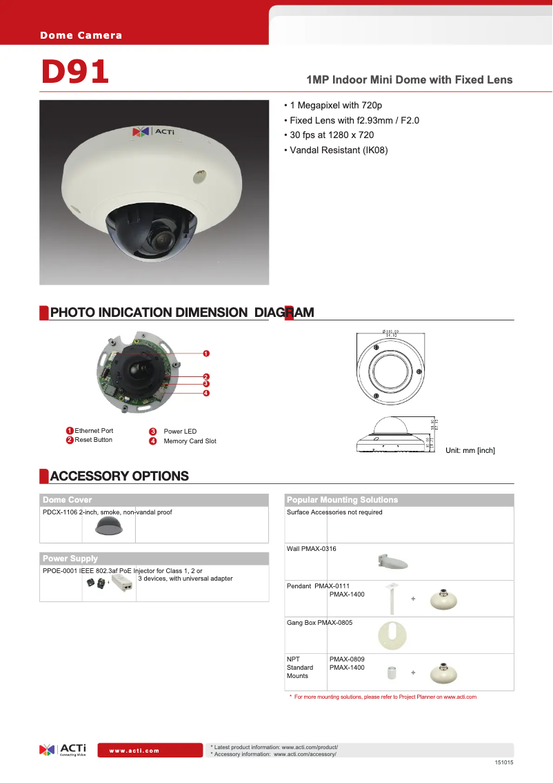 Page n°1 - Fiche technique ACTi D91