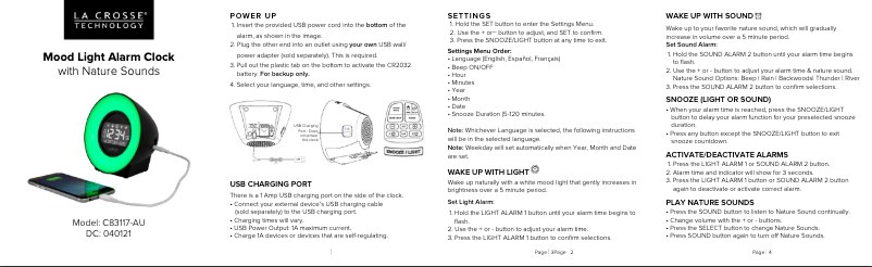 Page 1 de la notice Manuel utilisateur La Crosse Technology C83117-AU