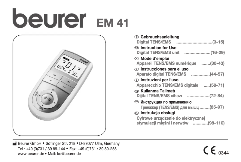 Page 1 de la notice Manuel utilisateur Beurer EM 41