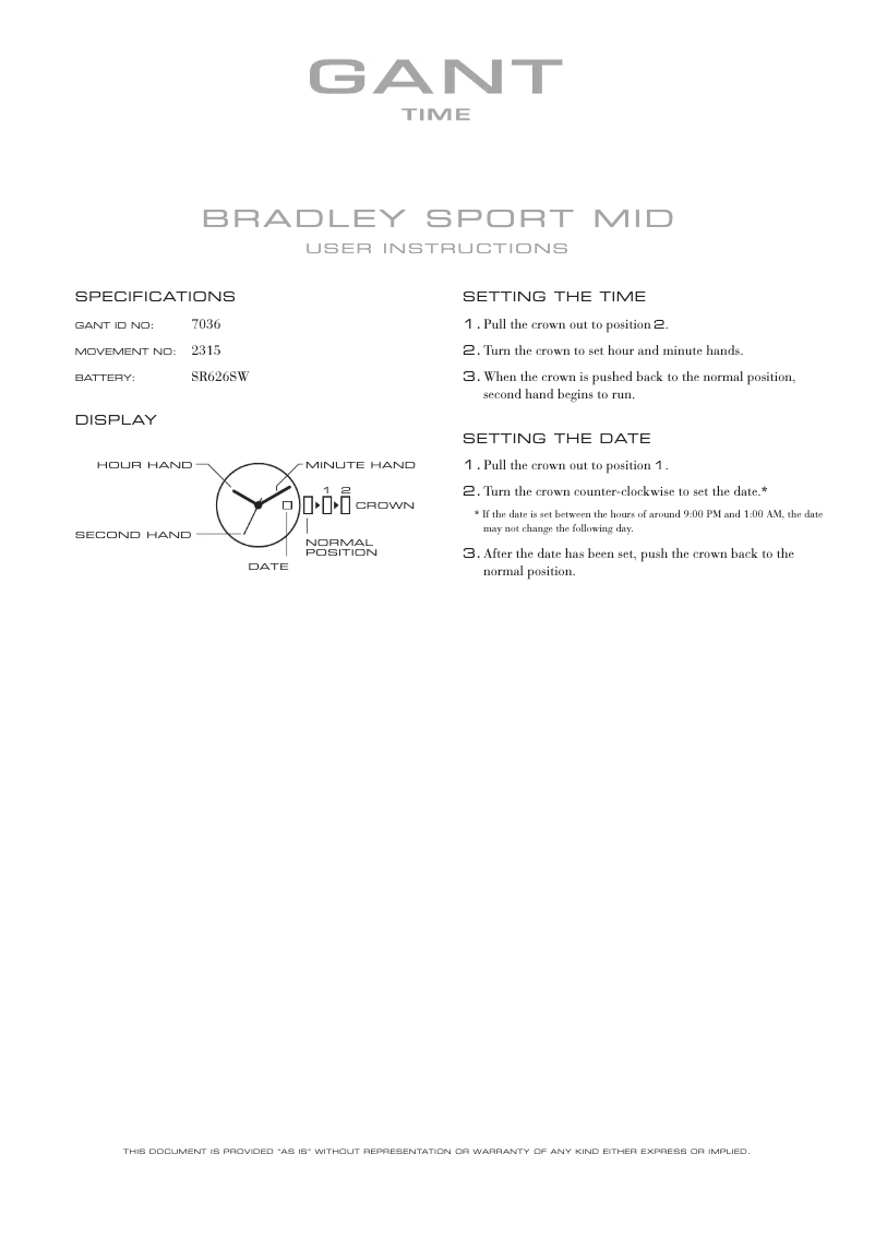 Page 1 de la notice Manuel utilisateur Gant Bradley Sport Mid 7036