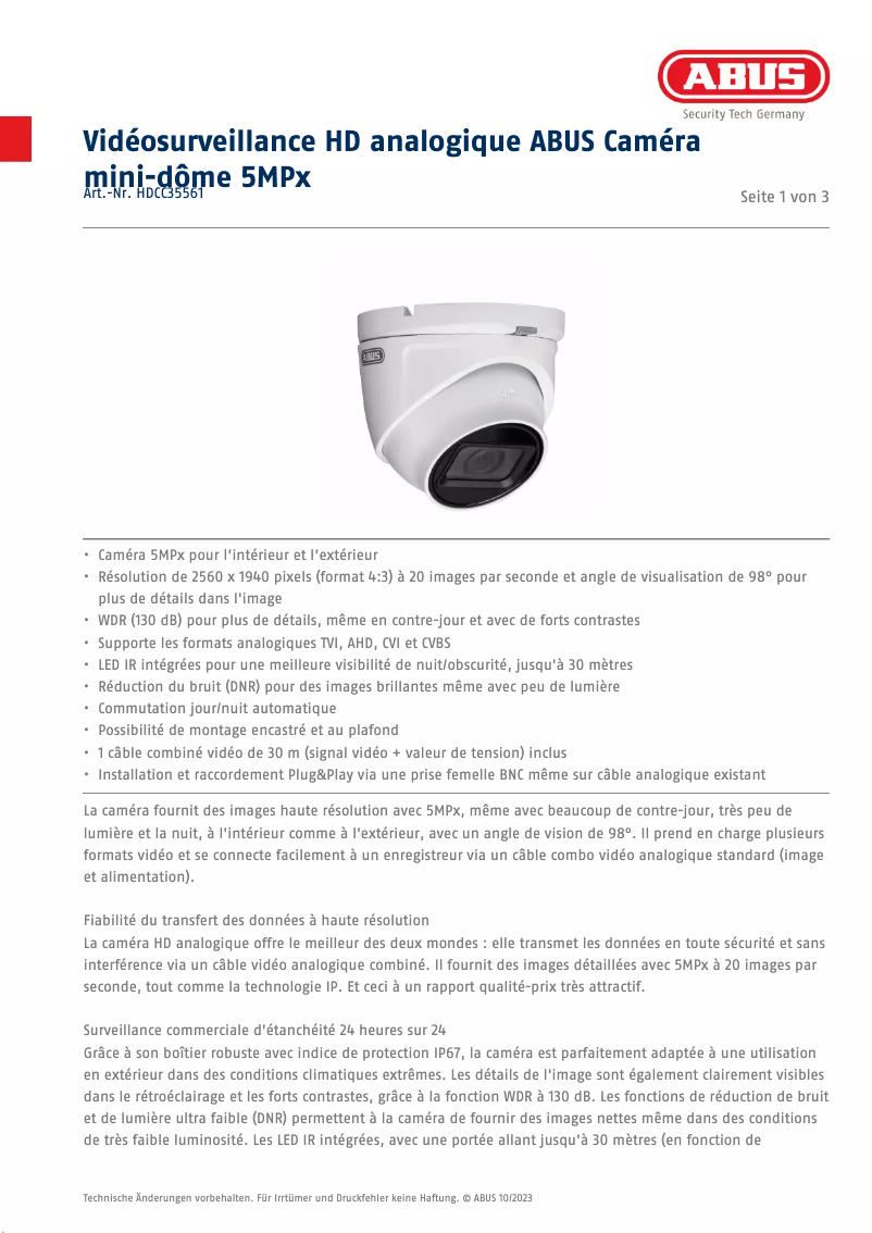 Page n°1 - Fiche technique Abus HDCC35561
