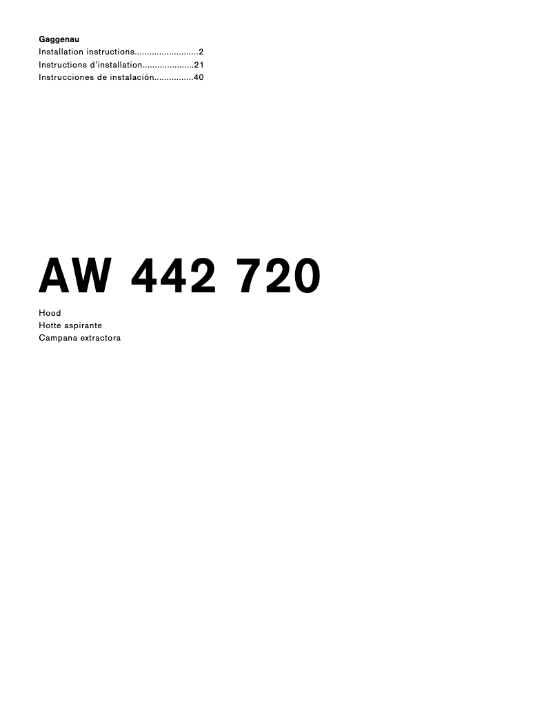 Page 1 de la notice Guide d'installation Gaggenau AW442720