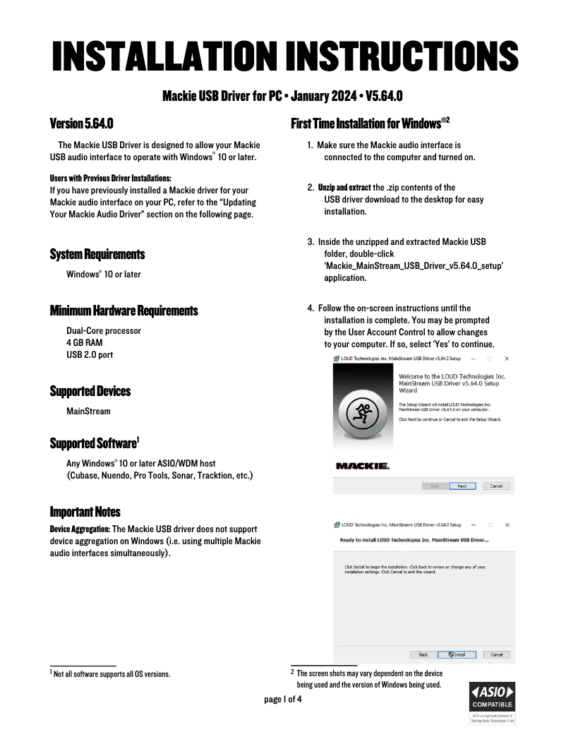 Page 1 de la notice Guide d'installation Mackie MainStream