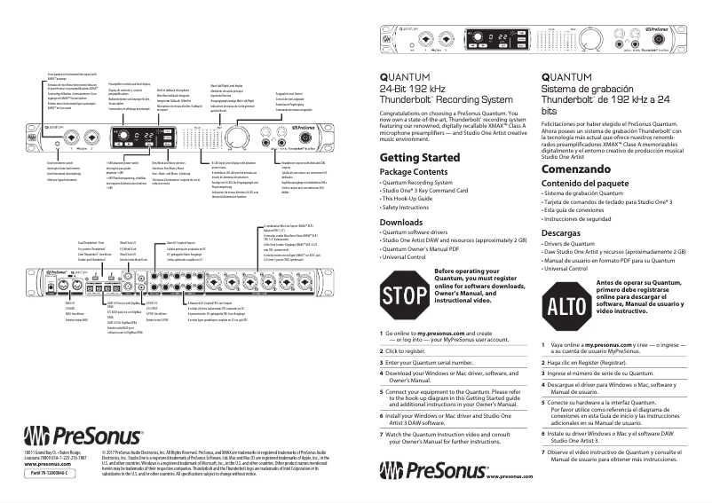 Page n°1 - Guide de démarrage rapide PreSonus Quantum