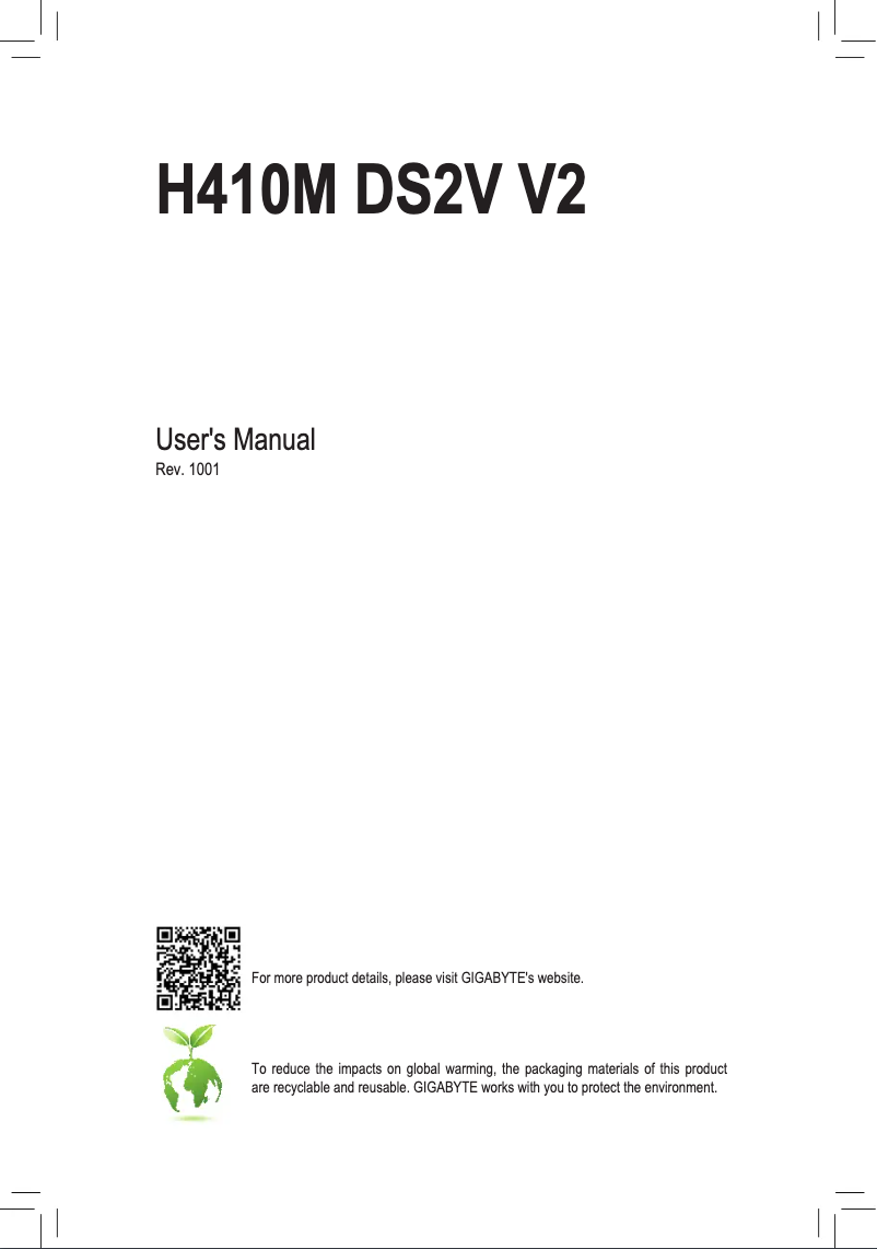 Page 1 de la notice Manuel utilisateur Gigabyte H410M DS2V V2