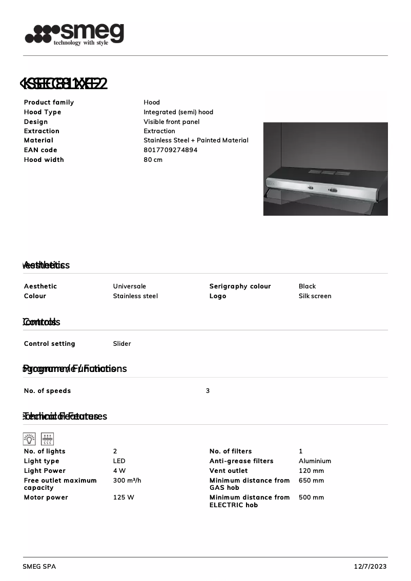Page n°1 - Fiche technique Smeg KSEC81XE2