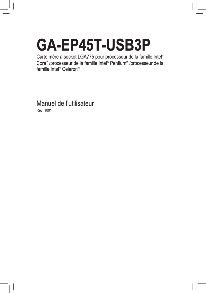 Page 1 de la notice Manuel utilisateur Gigabyte GA-EP45T-USB3P
