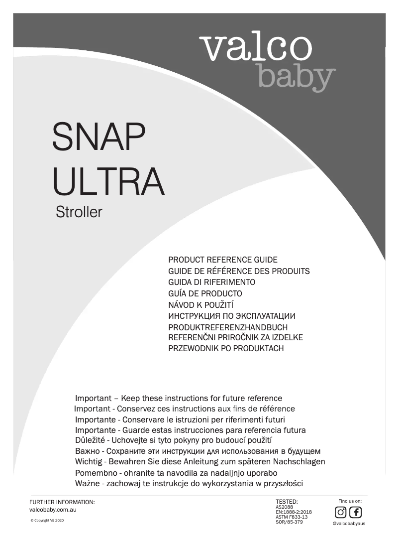 Page 1 de la notice Manuel utilisateur Valco Baby Snap Ultra