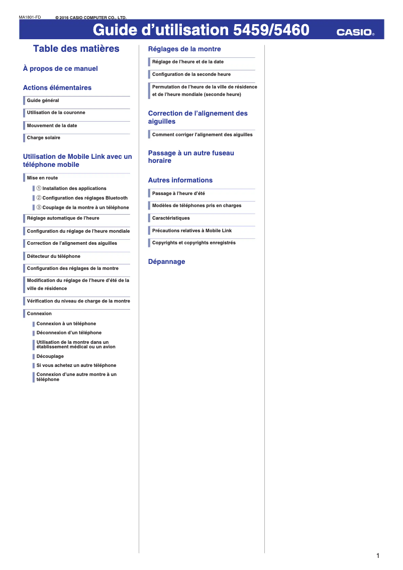 Page 1 de la notice Manuel utilisateur Casio Sheen SHB-200