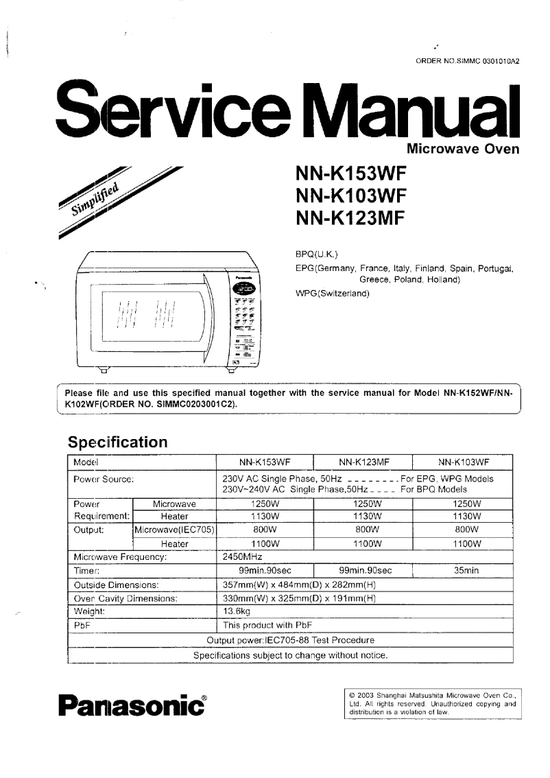 Página 1 del manual Manual de usuario Panasonic NN-K103WF