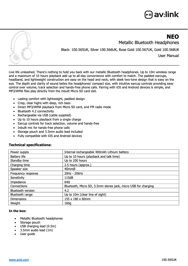 Page 1 de la notice Manuel utilisateur AV:link NEO