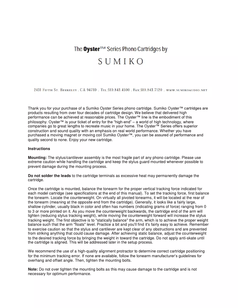 Página 1 del manual Manual de usuario Sumiko Olympia