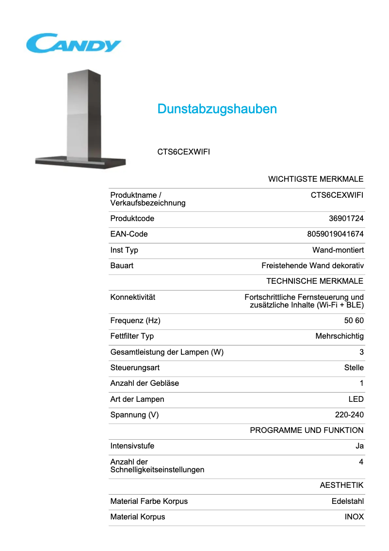 Image de la première page du manuel de l'appareil CTS6CEXWIFI