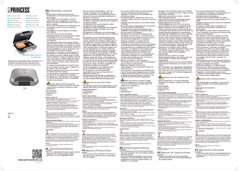 Page 1 de la notice Manuel utilisateur Princess Sandwich Maker DeLuxe 127003