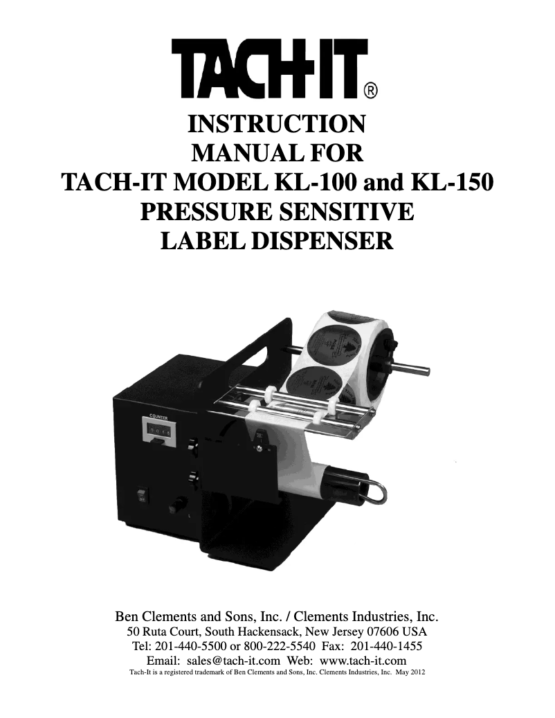 Page n°1 - Manuel utilisateur Tach-It KL-150