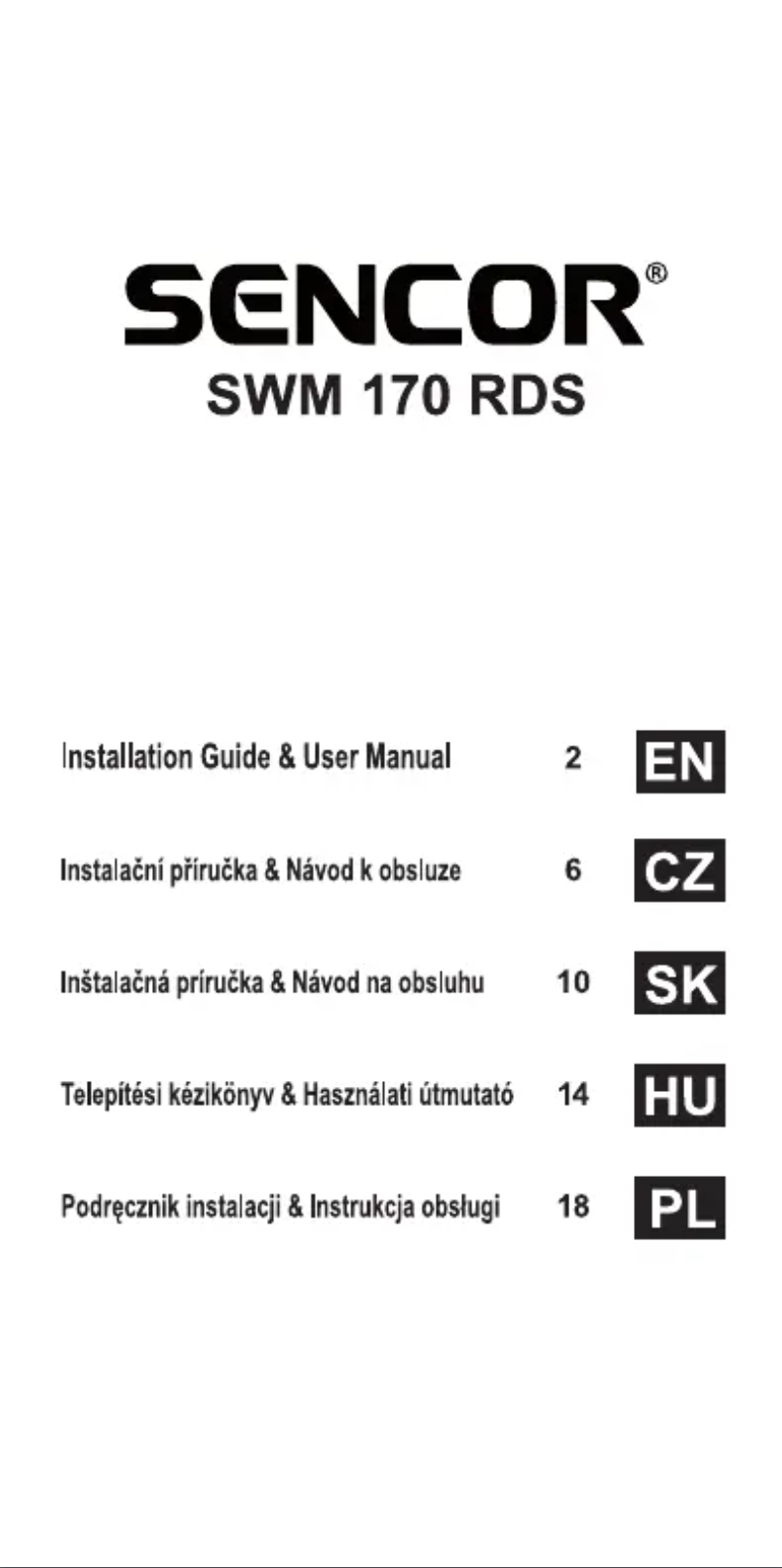 Page 1 de la notice Manuel utilisateur Sencor SWM 170 RDS