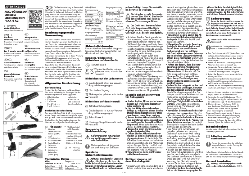 Page n°1 - Manuel utilisateur Parkside PLKA 4 A2