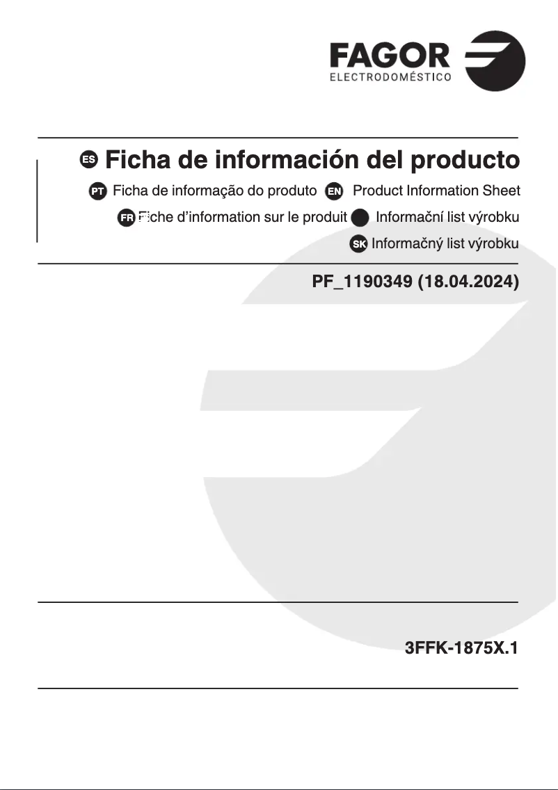 Page 1 de la notice Fiche technique Fagor 3FFK-1875X