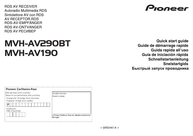 Image de la première page du manuel de l'appareil MVH-AV290BT