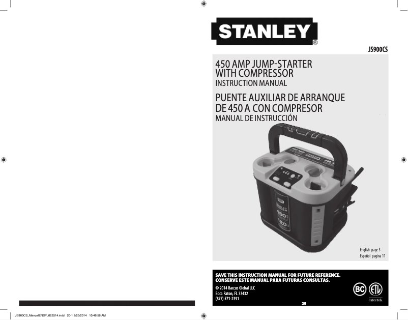 Page n°1 - Manuel utilisateur Stanley JS900CS