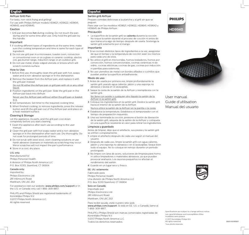 Page 1 de la notice Manuel utilisateur Philips HD9940