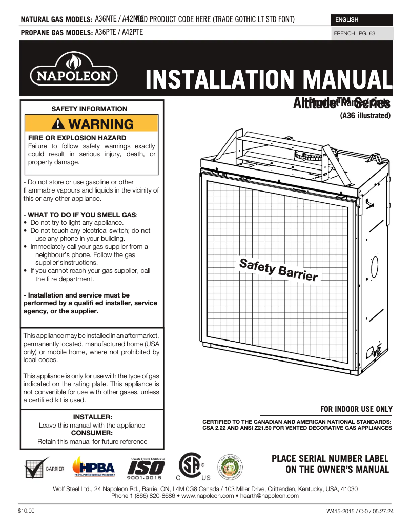 Page n°1 - Manuel utilisateur Napoleon Altitude 42