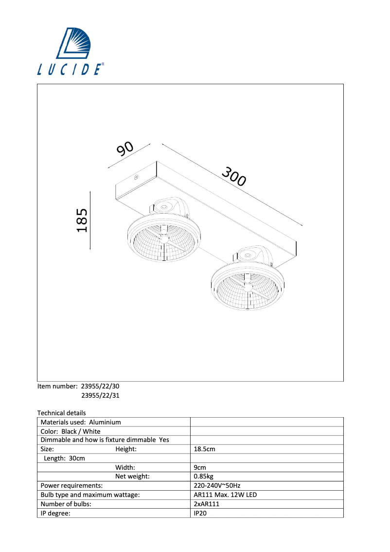 Page n°1 - Manuel utilisateur Lucide Xentrix 23955/22/30