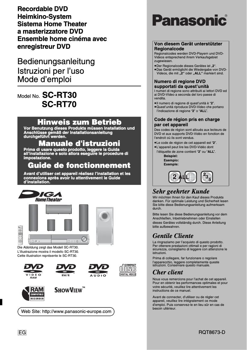 Image de la première page du manuel de l'appareil SC-RT70