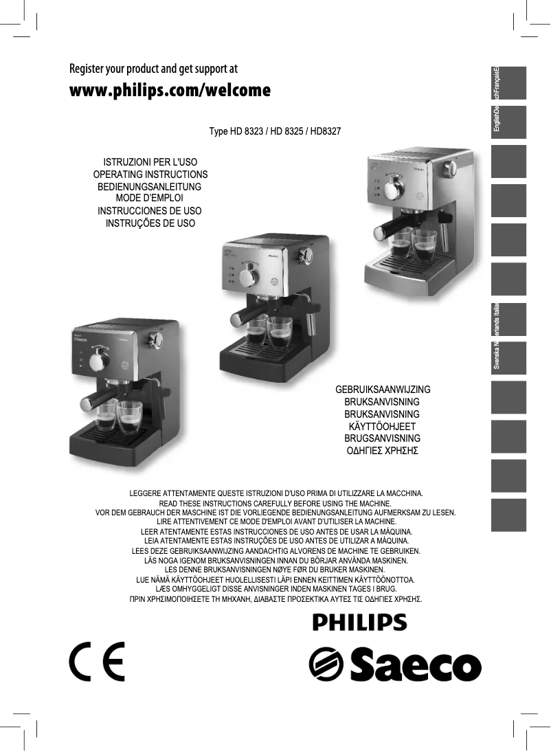 Page 1 de la notice Manuel utilisateur Philips Saeco Poemia Focus HD8323