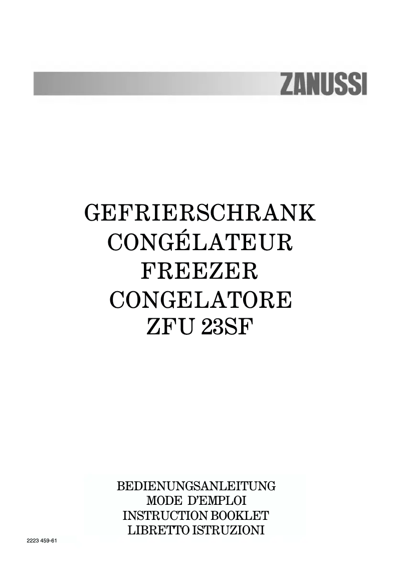 Page 1 de la notice Manuel utilisateur Zanussi ZFU 23 SF